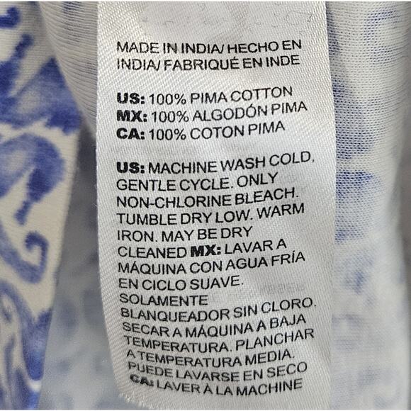 CHICO'S 3 Women XL Seahorse Top Blue White 3/4 Slv Coastal Pima Cotton Knit 42" - Picture 7 of 8